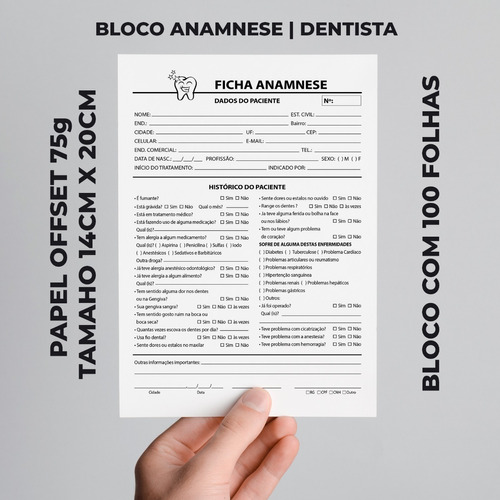 Blocos Ficha Anamnese Consultório Dentista Odontológico